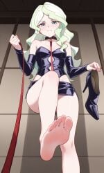 ai_generated diana_cavendish dominatrix dominatrix_outfit feet feet_focus foot_fetish heels leash little_witch_academia