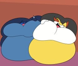 2girls bbw big_ass big_breasts braixen breasts bubble_butt cleavage female furry huge_ass huge_breasts lucario overweight pokemon pokemon_(species) ssbbw teaset_haliley thick_thighs weight_gain wide_hips