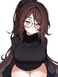 1girls blush brown_hair female female_only indie_virtual_youtuber long_hair not_porn sky_(skyaboveme) skyaboveme solo solo_focus thighs virtual_youtuber white_background