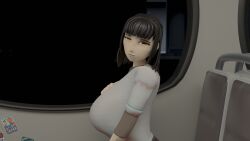 1girls 3d anime_style baggy_clothing big_breasts black_hair brown_eyes busty busty_female curvy dress female huge_boobs meli(thaciusblack) metro oc original_character straight_hair thaciusblack train