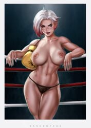 1girls abs big_breasts boxer boxing_gloves boxing_ring bra busty cock_hungry curvy dandon_fuga female female_only fit gloves large_breasts lingerie mole_under_mouth multicolored_hair muscular naughty_face original original_character rose_(dandon_fuga) seductive see-through_clothing solo solo_female thong toned_female two_tone_hair white_hair yellow_boxing_gloves yellow_eyes yellow_gloves