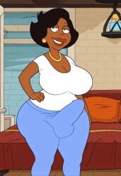 adult_swim ai_generated big_breasts big_thighs boner_in_pants donna_tubbs ero-sennin family_guy futanari milf smug_face the_cleveland_show wide_hips