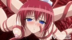 blue_eyes blush bondage bound breast_sucking breasts cute cute_face female inyouchuu inyouchuu_shoku large_breasts milking_tentacles nipples open_mouth red_hair restrained shiratori_mikoto spread_legs suspension tagme tentacle tentacle_sex tentacle_sucking_breasts