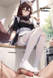 cumshot dominant feet femdom footjob maid_uniform nylons stepped_on tights tingyun_(honkai:_star_rail) trample