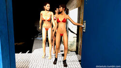 3d 3girls bikini breasts chell crossover dotasluts female lara_croft lara_croft_(survivor) left_4_dead left_4_dead_(series) portal_(series) tomb_raider tomb_raider_(survivor) zoey_(left_4_dead)