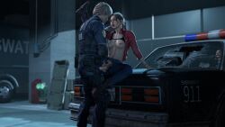 3d bra_lift breasts_out car claire_redfield female female_penetrated functionally_nude_female leon_scott_kennedy male male/female male_penetrating one_leg_up pants_down penetration pussy resident_evil resident_evil_2 vagina vaginal_penetration winterssfm