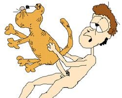 2boys anal anal_sex duo erection feline garfield_(series) garfield_the_cat half-closed_eyes jon_arbuckle male male_on_feral male_only nude penis sex white_background zoophilia