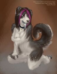 antar_dragon anthro border_collie breasts canine collar cum cum_in_mouth female fur furry nude pussy solo