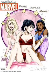 00s 2000s 2003 3girls asian black_hair blonde_hair bra cleavage dark-skinned_female dark_skin david_boller female female_only generation_x hair_over_one_eye husk jubilation_lee jubilee lingerie marvel monet_st._croix nitro straight_hair x-men