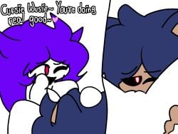 cunnilingus curse_(sonic.exe) grabbing_legs heart hottiegirl34_(artist) humanized needlemouse_(character) needlemouse_(series) not_furry sarah_henderson_(needlemouse) wink