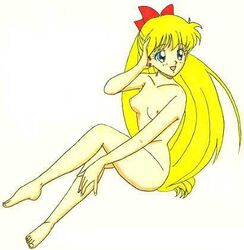 1girls bishoujo_senshi_sailor_moon blonde_hair blue_eyes breasts female female_only hairbow human matsudo_kureichi minako_aino nipples nude solo tagme