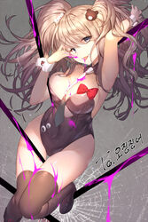 between_breasts blonde_hair blood boots breasts bunnysuit danganronpa female gyaru junko_enoshima spear straight_hair thigh_gap thighhighs tie twintails