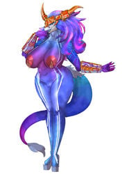 anthro areola aurelion_sol big_breasts breasts carsen dragon female genitals hi_res league_of_legends nipple_piercing nipples nude piercing pussy riot_games rule_63 simple_background solo video_games white_background