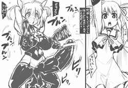 1futa 1girls balls before_and_after brainwashing breasticles breasts corruption erect_nipples erection female futanari huge_balls huge_cock intersex japanese_text large_breasts lyrical_nanoha mahou_shoujo_lyrical_nanoha multi_balls multi_genitalia multi_penis nanoha_takamachi nipple_balls penis penis_nipples precum testicles text to-gnaniwa translated triphallia veiny_penis veiny_testicles