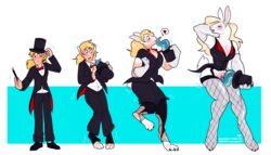 ! 2018 anthro big_breasts blonde_hair blush bow_tie breast_expansion breasts buckteeth clothed clothing female footwear growth hair hat heart hhazard human_to_anthro kissing lagomorph long_hair magic magician mammal open_mouth pants penetration pigeon_toed pussy rabbit sequence shoes smile solo standing surprise tail_growth tailcoat teeth tentacle top_hat torn_clothing transformation vaginal_penetration wand