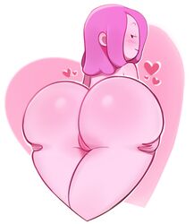 1girls adventure_time ass ass_grab back bare_shoulders bedroom_eyes big_ass black_eyes blush bottomless bubble_ass bubble_butt dot_eyes female_only grabbing_own_ass half-closed_eyes heart heart_background huge_ass looking_at_viewer looking_back no_bra no_panties nude pink_hair pink_skin presenting presenting_hindquarters presenting_pussy princess_bubblegum profile pussy rear_view short_hair simple_background skindentation smile smiling smirk smirking smokyholes solo thick thick_thighs thighs topless white_background wide_hips