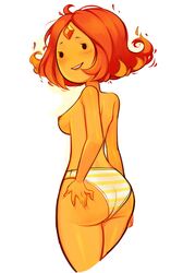 1girls adventure_time areolae ass ass_grab back_view backside bare_back bare_shoulders big_ass black_eyes blush breasts cartoon_network dot_eyes female_only fire fire_elemental flame_princess forehead_jewel grabbing_own_ass hand_on_ass looking_at_viewer looking_back nipples no_bra open_mouth open_smile orange_hair orange_skin panties perky_breasts self_ass_grab short_hair short_orange_hair shoulder_blades sideboob smile smokyholes solo striped_panties topless white_background wide_hips yellow_striped_panties