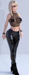 2017 3d blonde_hair blue_eyes bracelet bracelets breasts duckface earrings female female_only fishnets glasses high_heels human large_breasts martymartyr1 midriff navel_piercing puckered_lips solo