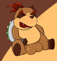 2018 anthro balls belly big_balls big_balls_small_penis big_belly blush bowser_jr. bracelet brown_fur canine costume flaccid foreskin fur hair huge_balls jewelry koopa male male_only mammal mario_(series) micropenis nintendo nude open_mouth overweight overweight_male paws penis plantigrade procyonid red_hair reptile scalie shell simple_background sitting small_penis smile solo spikes spread_legs spreading super_mario_3d_world super_mario_bros. tanuki thick_thighs tongue uncircumcised uncut video_games young