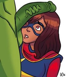 1boy 1girls amadeus_cho balls brown_eyes brown_hair champions cock_worship dark-skinned_female dark_skin dcw female green_skin hulk kamala_khan large_penis long_hair male marvel marvel_comics ms._marvel nude penis sex straight testicles uncensored vein veins veiny veiny_penis white_background wince