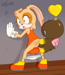 alternate_version_at_source anal anal_sex anthro ass bent_over big_penis blush chao_(sonic) chocola_the_chao clothing cream_the_rabbit cub dark_skin dress duo erection excito eyelashes female flying footwear gloves heart lagomorph male mammal open_mouth panties panties_down penetration penis pussy rabbit sex shoes sonic_(series) standing straight underwear vein veiny_penis young