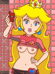 1girls 2018 alternate_costume alternate_legwear alternate_version_at_source alternate_version_available areolae artist_signature background bare_breasts bare_midriff blonde_hair blue_eyes breast_focus breasts camera camera_phone color colored colored_background crown detailed_background digital_media_(artwork) duckface earrings exhibitionism exhibitionist exposed exposed_breasts exposing exposure female female_focus female_only flashing forelocks hair half-closed_eyes happy hourglass_figure humanoid jewelry leather_pants lifted_shirt lips locker_room long_hair looking_at_viewer mario_(series) medium_breasts midriff mirror_selfie mouth navel nintendo nipples no_bra official_style partially_nude partially_undressed patreon_reward pink_background pink_lips plump_lips pokedex pose posing presenting_breasts princess princess_peach puckered_lips ragnar_oktopod raised_shirt selfie shiny_clothes shirt_lift short_sleeves showing showing_off solo solo_female solo_focus super_princess_peach teasing tight_clothing tile_floor tile_wall uncensored very_long_hair video_games