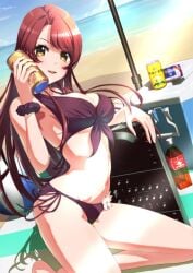 beach big_breasts d4dj dj_equipment drinks hiraken kasuga_haruna swimsuit