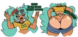 1girls ass ass_bigger_than_torso ass_focus big_ass big_breasts big_butt big_thighs bikini bikini_bottom blush booty_shorts bottom_heavy brazil brazilian brazilian_female brazilian_flag brazilian_miku breasts bubble_ass bubble_butt butt_crack cyan_eyes cyan_hair dat_ass dumptruck_ass dumptruck_butt fat_ass fat_butt female female_only hatsune_miku huge_ass huge_breasts huge_butt huge_thighs jean_shorts large_ass large_butt latin_american_hatsune_miku_(meme) long_hair looking_at_viewer looking_back mooning shirt shorts shorts_down small_bikini small_breasts solo tan tan_body thick_ass thick_hips thick_thighs thighs thong twintails vocaloid wallyroo wide_hips yellow_shirt