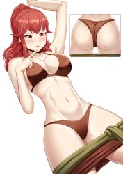 1girls alternate_costume anna_(fire_emblem) ass bikini breasts brown_bikini brown_swimsuit cleavage female female_only fire_emblem large_ass large_breasts nintendo ponytail red_eyes red_hair saikunartworks swimsuit