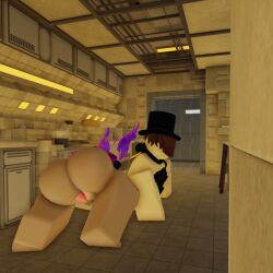 1boy 1girls 3d ass black_hair blowjob catsulithr34 kitchen nude oral pussy roblox roblox_avatar robloxian self_upload tagme teasing