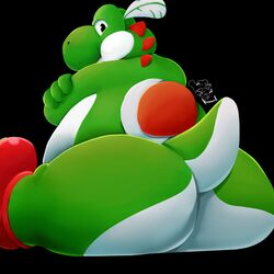 anthro ass big_butt big_nose bubble_butt close-up clothing dragonxpyro footwear green_skin looking_at_viewer male male_only mario_(series) nintendo nude overweight paper_mario shoes sitting smile solo thick_thighs video_games white_skin yoshi yoshi_chief