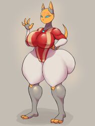 3_toes 4_fingers absurd_res anthro big_breasts blue_eyes breasts camel_toe domestic_cat feet felid feline felis female fingers hi_res jovi_cap machine mammal robot solo susan_(oc) tail thick_thighs toes white_body