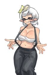 1girls alternate_costume breasts cleavage looking_at_viewer marie_(splatoon) marie_(summer_nights) navel norishiitsu official_alternate_costume pointy_ears short_hair simple_background splatfest splatoon splatoon_(series) splatoon_3 summer_nights_splatfest suspenders white_background