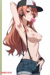 1girls ai_generated akame_ga_kill! armpit_fetish armpits breasts bubbleteexl chelsea_(akame_ga_kill!) long_hair midriff nipples nude nude_female orange_hair red_eyes topless