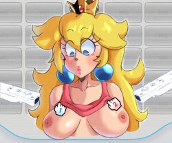 assisted_exposure blush breasts embarrassed female female_only mario_(series) princess_peach princesskari tagme tanktop theprincesskari wii_menu wii_remote