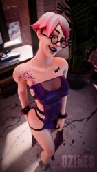 1girls 2024 3d 3d_(artwork) alternate_version_available blender breasts callisto_(fortnite) cleavage detailed_background dress epic_games female female_focus female_only fortnite fortnite:_battle_royale glasses hi_res highres horny horny_female light-skinned_female light_skin looking_at_viewer medium_breasts no_panties oziresnsfw pose posing presenting showing_off small_breasts solo solo_focus standing watermark