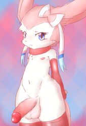 1boy 2018 anthro anthrofied belly big_ears big_penis big_testicles blue_eyes blue_fur canine clothing collar eeveelution erection eyelashes femboy fur furry girly gloves gradient_background kemosara latex legwear long_ears long_penis looking_at_viewer male male_only mostly_nude navel nintendo nipples nude penis pink_background pink_fur pink_penis pokémon_(species) pokemon pokemon_xy purple_background ribbon solo standing stockings sylveon testicles thighhighs video_games white_fur