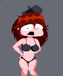 black_eyes bra breasts girlfriend_(friday_night_funkin) massacre_girlfriend_(friday_night_funkin) millie_(mistful_crimson_morning) panties pixel_art pose red_hair semi_nude shocked_expression smiling thighs