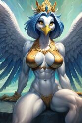 abs ai_generated anthro athletic athletic_anthro athletic_female avian beak bird breasts clothing eagle female navel panties solo underwear wings