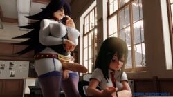 1futa 1girls 3d black_hair blender brunobwh classroom clothed female functionally_nude futa_with_female futanari green_hair indecent_exposure large_breasts large_penis large_testicles midnight_(my_hero_academia) my_hero_academia oblivious penis_out self_upload sexual_harassment student teacher teacher_and_student tsuyu_asui unaware unprofessional_behavior