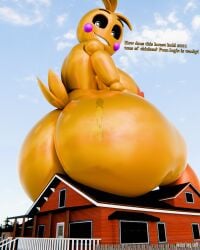 1girls 3d 3d_(artwork) big_ass big_breasts big_butt english_text female_only five_nights_at_freddy's fnaf giant_ass giantess house looking_at_viewer looking_back masteryorg0 sitting smile smiling tagme text toy_chica_(fnaf) toy_chica_(love_taste)