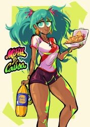 1girls asian_latina ass beer_bottle big_ass big_breasts big_thighs black_body breasts butt causa chaufa dark-skinned_female federacion_peruana_del_futbol female female_focus female_only hatsune_miku inca_kola latin_american_hatsune_miku_(meme) peruvian_clothes peruvian_female peruvian_miku pilsen_callo rimpinvaca shorts skirt soccer_uniform sweat sweatdrop sweating thick_hips thick_thighs thighs twintails vocaloid