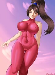 1girls abs big_breasts bodysuit breasts cameltoe cleavage covered_navel erect_nipples female female_only huge_breasts large_breasts looking_at_viewer muscular_female navel nipples skin_tight solo soul_calibur sowilo taki thick_thighs tight_clothing