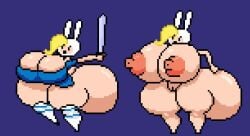 adventure_time blonde_hair cleavage clothed curvaceous curvy curvy_body curvy_female curvy_figure erect_nipples female fionna_the_human_girl hand_on_own_ass headwear hyper_ass hyper_breasts inclinedtrunk large_areolae large_nipples nude pixel_art pussy simple_background sword the_inclined_trunk thick_ass thick_thighs thighs voluptuous voluptuous_female