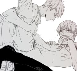 2boys anal crying kise_ryouta kuroko_no_basuke male male_focus monochrome multiple_boys school_uniform sex tears yaoi