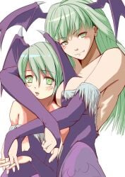 1boy 1girls animal_print bare_shoulders bat_print bat_wings breasts bridal_gauntlets capcom cleavage crossdressing darkstalkers demon_girl elbow_gloves female femdom fingerless_gloves gloves green_eyes green_hair head_wings highres hug incest large_breasts leotard long_hair mature_female milf morrigan_aensland mother_and_son oerba_yun_fang open_mouth pantyhose print_pantyhose purple_wings short_hair smile son straight teresa007 trap wings