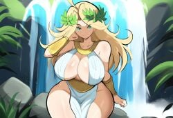 ai_generated aphrodite aphrodite_(greek_mythology) blonde_hair curvaceous curvy day deity divine_slut european_mythology female goddess greek_clothes greek_female greek_mythology huge_breasts mullon mythology novelai public_domain waterfall wide_hips