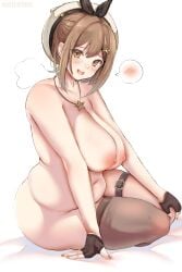 1girls atelier_(series) atelier_ryza beret big_breasts breasts brown_hair chubby chubby_female female hat large_breasts looking_at_viewer necklace nipples noiretox reisalin_stout short_hair solo thick_thighs thigh_strap