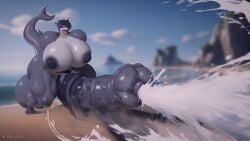 absurd_res anthro balls big_balls big_breasts big_penis bodily_fluids breasts cum fish genital_fluids genitals herm hi_res huge_cock hyper hyper_genitalia hyper_penis intersex marine muscular muscular_anthro penis shark skye_cloud solo