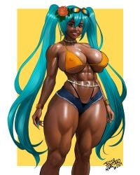 1girls 2024 abs artist_name athletic_female blue_hair brazil brazilian brazilian_female brazilian_miku dark-skinned_female dark_skin defined_muscles green_hair hatsune_miku huge_breasts jota_marciano latin_american_hatsune_miku_(meme) lipstick looking_back muscular muscular_female nipple_bulge realistic realistic_textures red_lipstick shorts tan_body tanned tanned_female tanned_skin thick_thighs toned toned_female twintails vocaloid